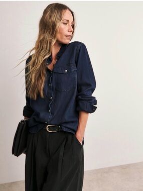 Lucky Brand Denim Button-Up Shirt Size XL Dark Wash Oversized Western Festival